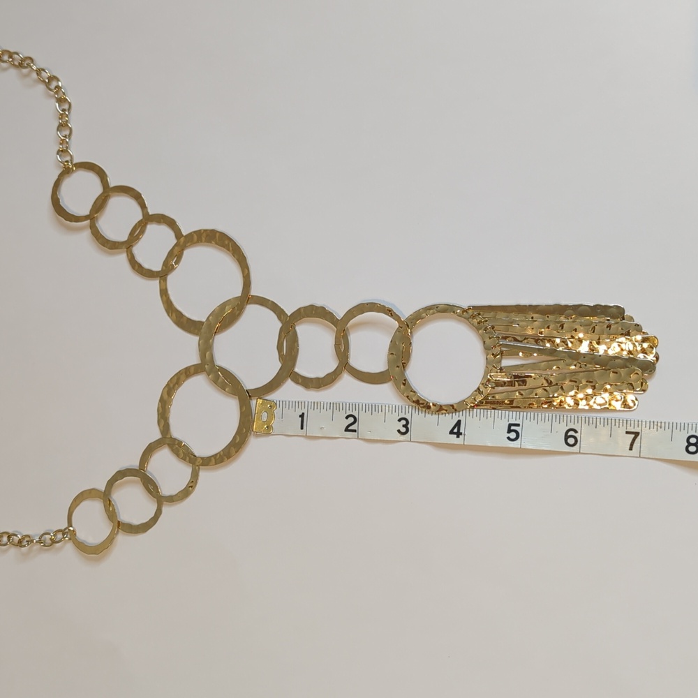 Chicos Pendant Necklace & Earrings Set Gold Tone hammered Metal interlocking - Picture 10 of 10